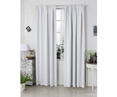 WOLTU #330 , Gardine Vorhang blickdicht mit Kräuselband schwere Verdunkelungsvorhang Thermovorhang Verdunkelungsgardine Fensterschal Wohnzimmer Schlafzimmer Küche , 135x175 cm , Grau-Weiß (Kalk Weiß)