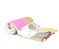 1001 Wohntraum N055 Quilt Frida Blumen Vinatge, 150 x 200 cm, Plaid Tagesdecke, Patchwork Shabby Landhaus Decke