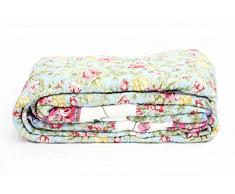 1001 Wohntraum T412 Quilt R2 180 x 220 cm, Rosen Plaid Tagesdecke, Patchwork Landhaus Shabby Decke
