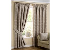 Homescapes Kräuselband Gardinen blickdicht Natur Creme 182 x 228 cm gesticktes Blumen Muster Jacquard Vorhang Schals 2 Stück Klassische Fertiggardinen
