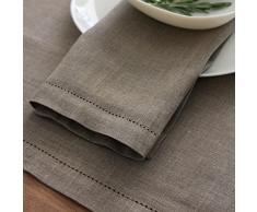 Varvara Home 1518 Satz von 2 Stoffservietten Nisa 42x42 cm mit feinem Hohlsau (Natur Grau Braun)