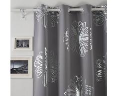 Deconovo Blickdicht Gardinen Ösen Vorhang Muster Verdunkelungsvorhang Kinderzimmer 260x135 cm Hellgrau