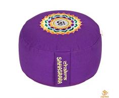 Meditationskissen Glückssitz Chakra, Ø 33 cm, Höhe 15 cm, Bezug und Inlett 100 % Baumwolle, Füllung Buchweizenschalen, Bezug und Inlett maschinenwaschbar bis 30ºC, aubergine / 7. Chakra Kronen-Chakra mit OM (Sahasrara)
