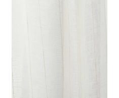 URBANARA Vorhang Juliaca - 100% reine Leinen-Polyester-Mischung, Creme/Hellbraun gestreift mit Schlaufen - 140 x 245 cm, einzelner Schal