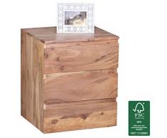 WOHNLING Rollcontainer Akazie Massivholz Design Schubladenschrank Natur-Holz für Schreibtisch 3 Schubladen Landhaus-Stil Rollwagen Büro 61cm hoch Kommode dunkel-braun Büromöbel Bürocontainer Unikat