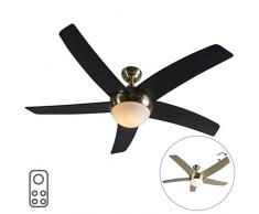QAZQA Modern Deckenventilator mit Beleuchtung / Licht und Fernbedienung Cool Ventilator 52 Gold Glas,Kunststoff,Metall Rund / LED geeignet E14 Max. 1 x 40 Watt