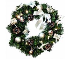 Best Season LED-Tannenkranz beleuchtet, Durchmesser circa 40 cm, 20 cool light LED, batteriebetrieben, Sichtkarton, weiß / silber Dekoration 004-51