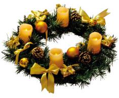 Best Season Adventskranz mit 4 Wachs-LED-Kerzen, Durchmesser circa 40 cm, warm weià LED, batteriebetrieben inklusiv Batterien, Sichtkarton, elfenbein / gold Dekoration 004-55