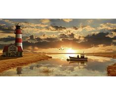 Artland Poster oder Leinwand-Bild fertig aufgespannt auf Keilrahmen mit Motiv Mausopardia Maritime Idylle beim Leuchtturm Architektur Gebäude Leuchtturm Digitale Kunst Orange