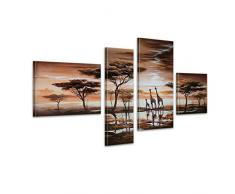 Bilderdepot24 Giraffe Afrika M2 handgemaltes Leinwandbild 120x70cm 4 teilig 332