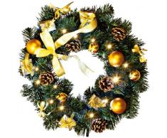 Best Season LED-Tannenkranz beleuchtet, Durchmesser circa 40 cm, 20 warm weià LED, batteriebetrieben, Sichtkarton, elfenbein / gold Dekoration 004-52
