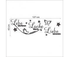 Wandtattoo Zitat Lebe... Lache... Liebe... + Schmetterlinge & Blumen schwarz 127 x 43 cm