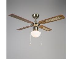 QAZQA Retro Deckenventilator mit beleuchtung Wind 42 Bronze Glas / Holz / Metall / Rund LED geeignet E14 Max. 1 x 60 Watt