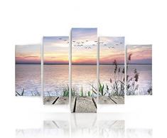 Feeby Frames, Leinwandbild, Bilder, Wand Bild - 5 Teile - Wandbilder, Kunstdruck TypA, 120x250 cm, ANSICHT, MARITIME, STEGANLAGE,