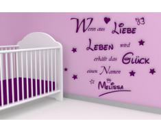 XL Wandtattoo mit Namen Ihres Kindes - fürs Kinderzimmer ~ Wandspruch: Wenn aus Liebe, Leben wird mit Krone und Sternen - Babyname Jungen oder Mädchen ~ 68028-120x100 cm Wandaufkleber Wandtatoos Sticker Aufkleber für die Wand,