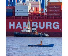Quadratisches Leinwandbild auf Keilrahmen: "Ausflug im Hamburger Hafen" - Maritime Leinwandbilder, Leinwanddrucke, Keilrahmenbilder, Wandbilder, Bilder (20 x 20 cm)
