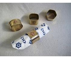 4er Set maritime Serviettenringe aus Messing + 20 Servietten Leuchtturm, Steuerrad, Anker