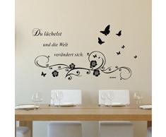 greenluup® XL Wandtattoo Spruch Zitat Buddha du lächelst und die Welt verändert sich Schlafzimmer Kinderzimmer Jugendzimmer in Schwarz Wandsticker