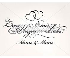 I-love-Wandtattoo 11901 Wandtattoo Spruch "Zwei Herzen, Eine Liebe" mit Wunschtext Wandaufkleber Wandsticker Schlafzimmer