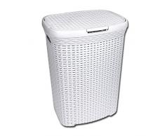 Wäschetonne Rattan L=43cm B=33cm H=50 cm in Weiß Wäschekorb Aufbewahrungskorb Wäschekorb im Rattan Wäschesammler Wäschebox Wäschebehälter Wäschetruhe in Flechtoptik Wäschekorb mit Klappdeckel Wäschewanne Rattanoptik Rattan Optik