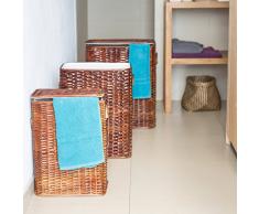 Relaxdays Wäschekorb 3er Set geflochten Rattan eckig HBT: 54,5 x 45,5 x 33,5 cm stapelbare Wäschetruhe mit herausnehmbarem Wäschesack waschbar Wäschebox ca. 69 L Wäschesammler atmungsaktiv, rotbraun