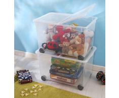 Rotho 1419900096 Allzweckbox Clear Box Splito, 60 L mit Rollen
