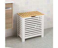 SoBuy® Wäschetruhe,Wäschekorb, Wäschebox, Wäschesammler Wäschetonne,mit Deckel, Weiß+Natur, FSS48-WN