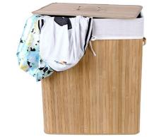 Songmics 100 L Bambus Faltbar Wäschekorb H x B x T: ca. 62,5 x 52 x 32 cm Wäschebox Wäschesammler mit Wäschesack aus Baumwolle zum Herausnehmen LCB63Y