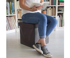 Relaxdays Faltbarer Sitzhocker 38 x 38 x 38 cm stabiler Sitzcube mit praktischer FuÃablage als Sitzwürfel aus Kunstleder als Aufbewahrungsbox mit Stauraum und Deckel zum Abnehmen für Wohnraum, braun