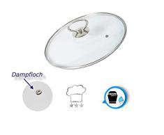 Kerafactum® - Topf Pfannen Deckel Topfdeckel Glasdeckel mit Edelstahlgriff, Edelstahlring und Entlüftungsloch Größe: 24 cm