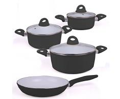 Keramik Kochtopf Pfannen Set 24-20-16 cm Töpfe 24 cm Pfanne, Farbe:Schwarz