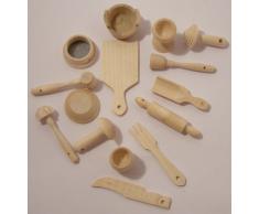 Küchenutensilien - Küchenzubehör - Miniaturset - 15-teilig - Kiefernholz