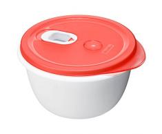 Rotho Mikrowellen-Speiseteller Micro Clever - Mikrowellengeschirr mit tiefem Teller und Deckel - Mit Ventil im Deckel - Mikrowellendose BPA-frei - Reinigung in der Spülmaschine - 0.4 l Inhalt pro Menüteller - weiss/rot