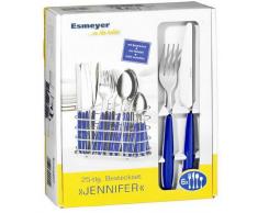 Esmeyer 158-204 24-tlg. Besteck JENNIFER II, Edelstahl 18/0 poliert. Farbe: blau, mit ovalem, verchromten Besteckkorb