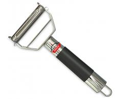 Premium 2 in 1 Sparschäler und Julienne Schneider von Cooking Amade - Kartoffelschäler aus rostfreiem Edelstahl - Schäler mit scharfer Klinge - verbesserter Griff + 1 Reinigungsbürste, perfekt für Gemüsenudeln + 10 Rezepte als gratis Bonus.
