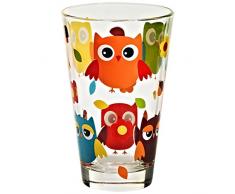 Longdrinkglas, Wasserglas, Trinkglas "NADIA" mit Motiv Eule, 310 ml, H=12,5 cm, moderner zeitloser Style (GERMAN CRYSTAL powered by CRISTALICA)