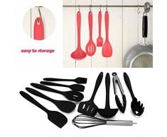 10Sets Silikon Küchenutensilien Werkzeug, Home Backen Kochen Werkzeuge Kochgeschirr Gadgets Enthält Pasta Gabel, Spoonula, Tong, Slotted Löffel, Pfanne, Turner große Spatel, kleine Spatel, Basting Pinsel, Schneebesen für Haus