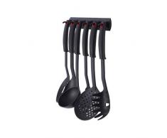 7-teiliges Küchenhelfer-Set mit Hängeleiste (Nylon-Kochbesteck, Suppenkelle, Wender, Spaghettilöffel, Schaumkelle)