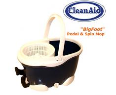 CleanAid® BigFoot Wischmop Microfaser Wischsystem extra langer Stiel mit 2 Mikrofaser-Bezügen Teleskopstiel, Pedal, Rotationseimer mit Powerschleuder