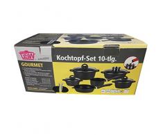 Kochtopf-Set Gourmet Aluminium-Guss 12-teilig Töpfe Pfanne Stielkasserolle Servier-Bräter Aromaknopf Deckel Sparschäler + Bonus