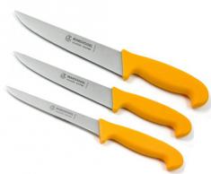 Metzgermesser Set 3 tlg. gelb Marsvogel Solingen # 71-(S87A6) bestehend aus: Stechmesser 8 + 7 + Ausbeiner 6 / Fleischermesser Schlachtermesser