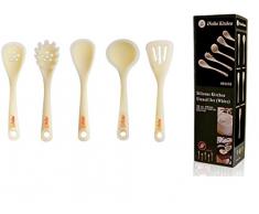 iNeibo Premium silikon küchenutensilien- küchenhilfer set- küchenbesteck- kochzubehör- hitzebestandig- 5teilig mit schaumlöffel, nudellöffel, pfannenwender, servierlöffel, schöpflöffel (weiss)