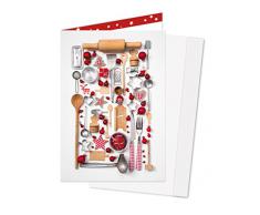 3 Stück rot weiße nostalgische Küchenutensilien im vintage look; Doppelkarte (10,5 x 14,8 cm) mit Kuvert in 1a Qualität aus eigener Herstellung. Limitierte Editon 2015