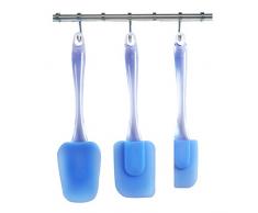 Dreiteiliges Silikon Teigschaber Set - Kochbesteck Kleine Flexiblen Teigspatel Küchengeräte Topfset Mixer – Backzubehör Küchenhelfer Set - Schmal Teigspachtel in Blau mit Kunststoffgriff