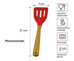 Silikon Küchenhelfer-Set mit Wender, Löffel, Schaber und Pinsel. 4-teilig mit Bambus Griff. Das Lacui Kochbesteck ist geeignet für Haushalt und Camping.