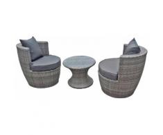 5-tlg. Gartenmöbelset »Linz«, 2 Sessel + Auflagen, Tisch Ø 58 cm, Polyrattan, schwarz