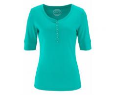 Halbarm-Shirt mit Knopfleiste in grün für Damen von bonprix