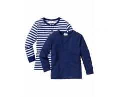 Langarmshirt mit Knopfleiste (2er-Pack) in blau für Jungen von bonprix