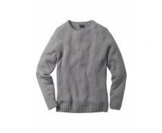 Jacquard-Pullover mit Kontrast-Knopfleiste langarm in schwarz für Damen von bonprix