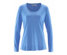 Pullover mit Knopfleiste langarm in blau für Damen von bonprix